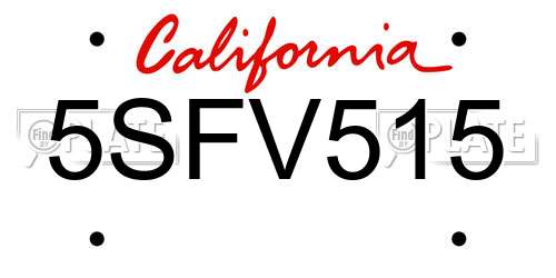 5SFV515 California License Plate