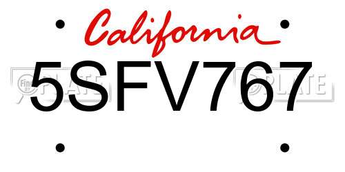 5SFV767 California License Plate
