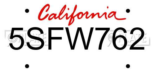 5SFW762 California License Plate
