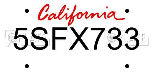 5SFX733 California License Plate