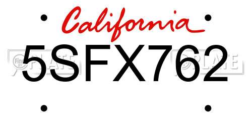 5SFX762 California License Plate