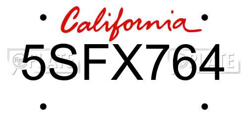 5SFX764 California License Plate