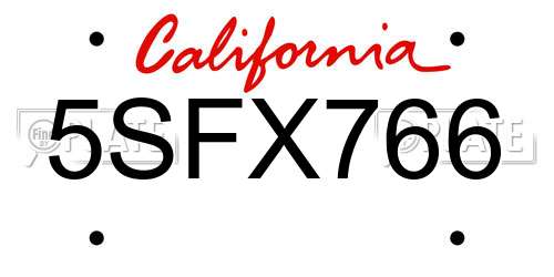 5SFX766 California License Plate