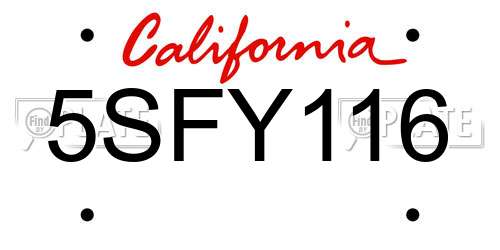 5SFY116 California License Plate