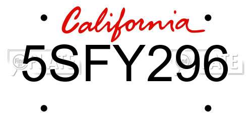 5SFY296 California License Plate