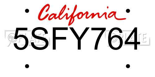 5SFY764 California License Plate