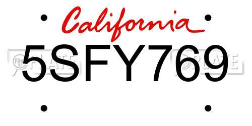 5SFY769 California License Plate
