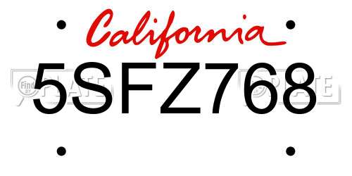 5SFZ768 California License Plate
