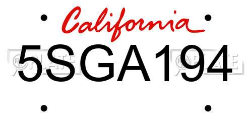 5SGA194 California License Plate