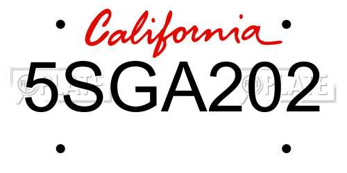 5SGA202 California License Plate