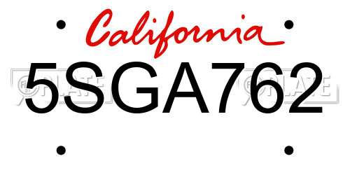 5SGA762 California License Plate