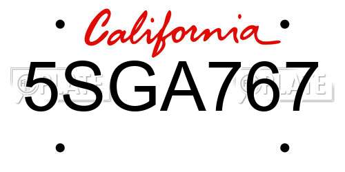 5SGA767 California License Plate