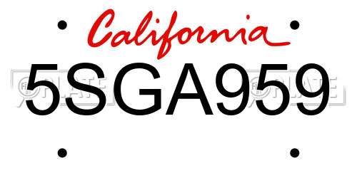5SGA959 California License Plate