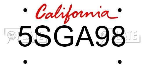 5SGA98 California License Plate
