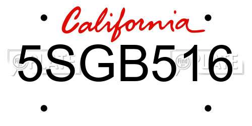 5SGB516 California License Plate