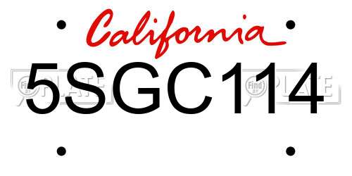 5SGC114 California License Plate