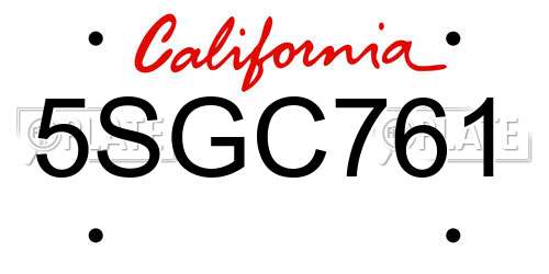 5SGC761 California License Plate