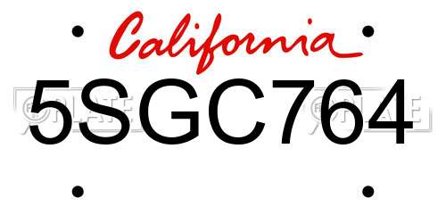 5SGC764 California License Plate