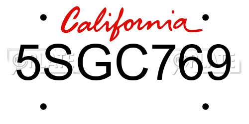 5SGC769 California License Plate