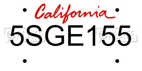 5SGE155 California License Plate