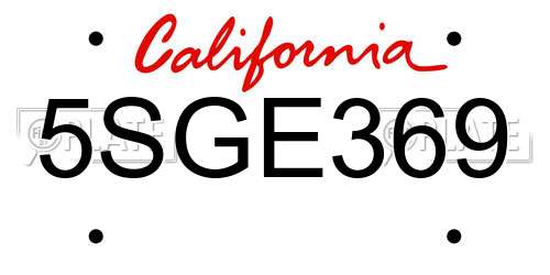 5SGE369 California License Plate