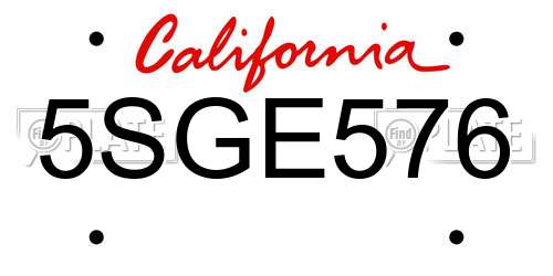 5SGE576 California License Plate