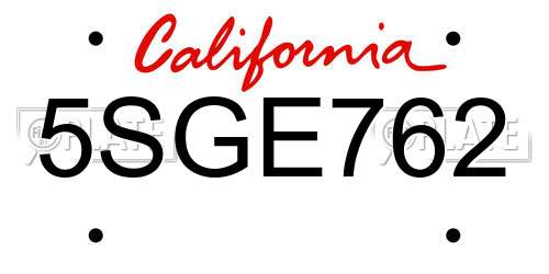 5SGE762 California License Plate