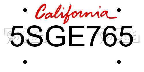 5SGE765 California License Plate