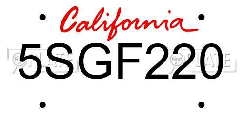 5SGF220 California License Plate
