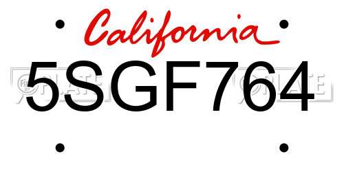 5SGF764 California License Plate