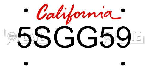 5SGG59 California License Plate
