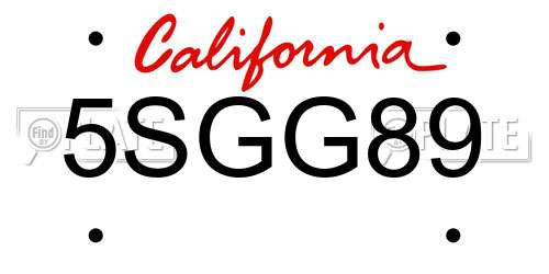 5SGG89 California License Plate