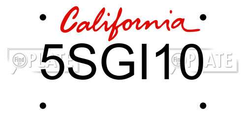 5SGI10 California License Plate