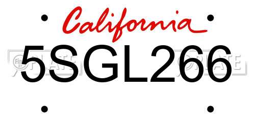 5SGL266 California License Plate