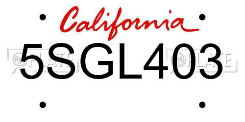 5SGL403 California License Plate
