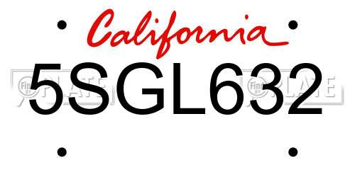 5SGL632 California License Plate