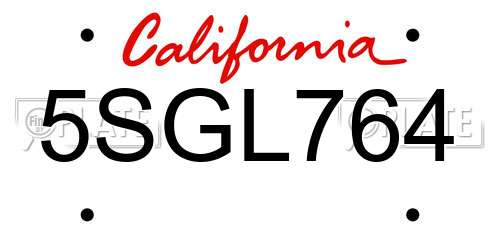 5SGL764 California License Plate