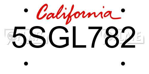 5SGL782 California License Plate