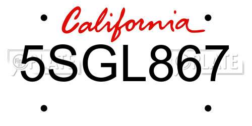 5SGL867 California License Plate