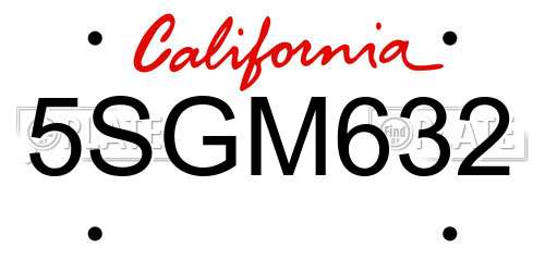 5SGM632 California License Plate