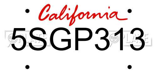 5SGP313 California License Plate