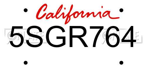 5SGR764 California License Plate
