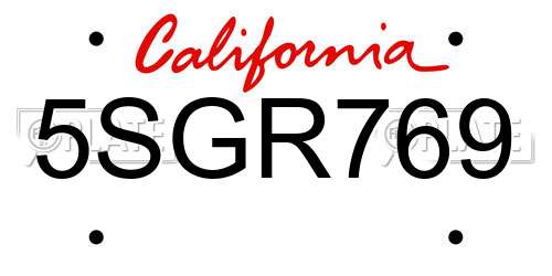 5SGR769 California License Plate