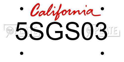 5SGS03 California License Plate