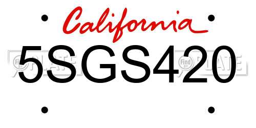 5SGS420 California License Plate
