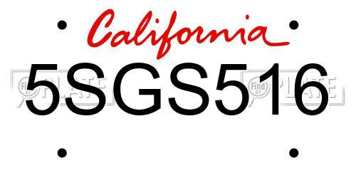5SGS516 California License Plate