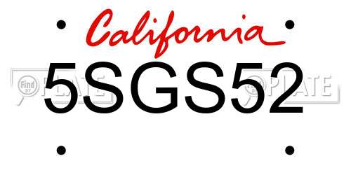 5SGS52 California License Plate