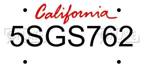 5SGS762 California License Plate
