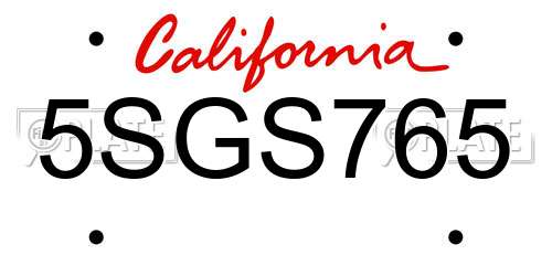 5SGS765 California License Plate