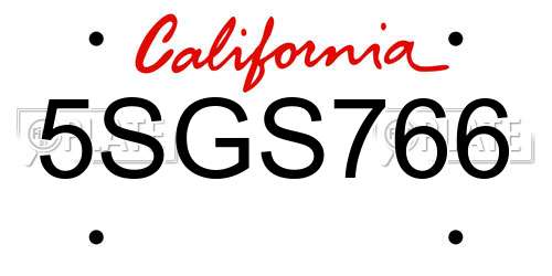 5SGS766 California License Plate